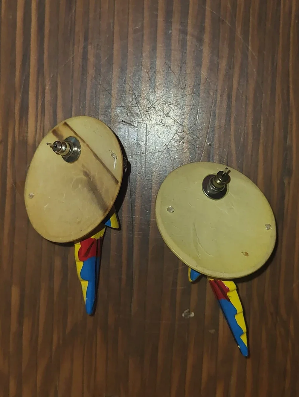 Vintage 1980s Hand Painted Wooden Parrot Post Earrings Tropical Retro 80s Macaw